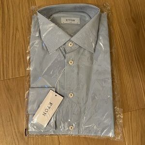 NWT Eton Men’s Blue and White Dress Shirt, Size 42 / 16.5 Slim